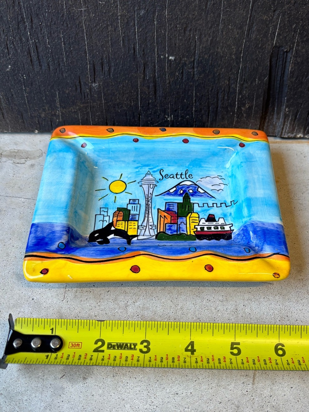 Seattle Hand Painted Ceramic Souvenir Trinket Tray Ashtray